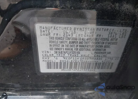 2018 Nissan Sentra S z USA, uszkodzony, nr VIN 3N1AB7AP2JY325164